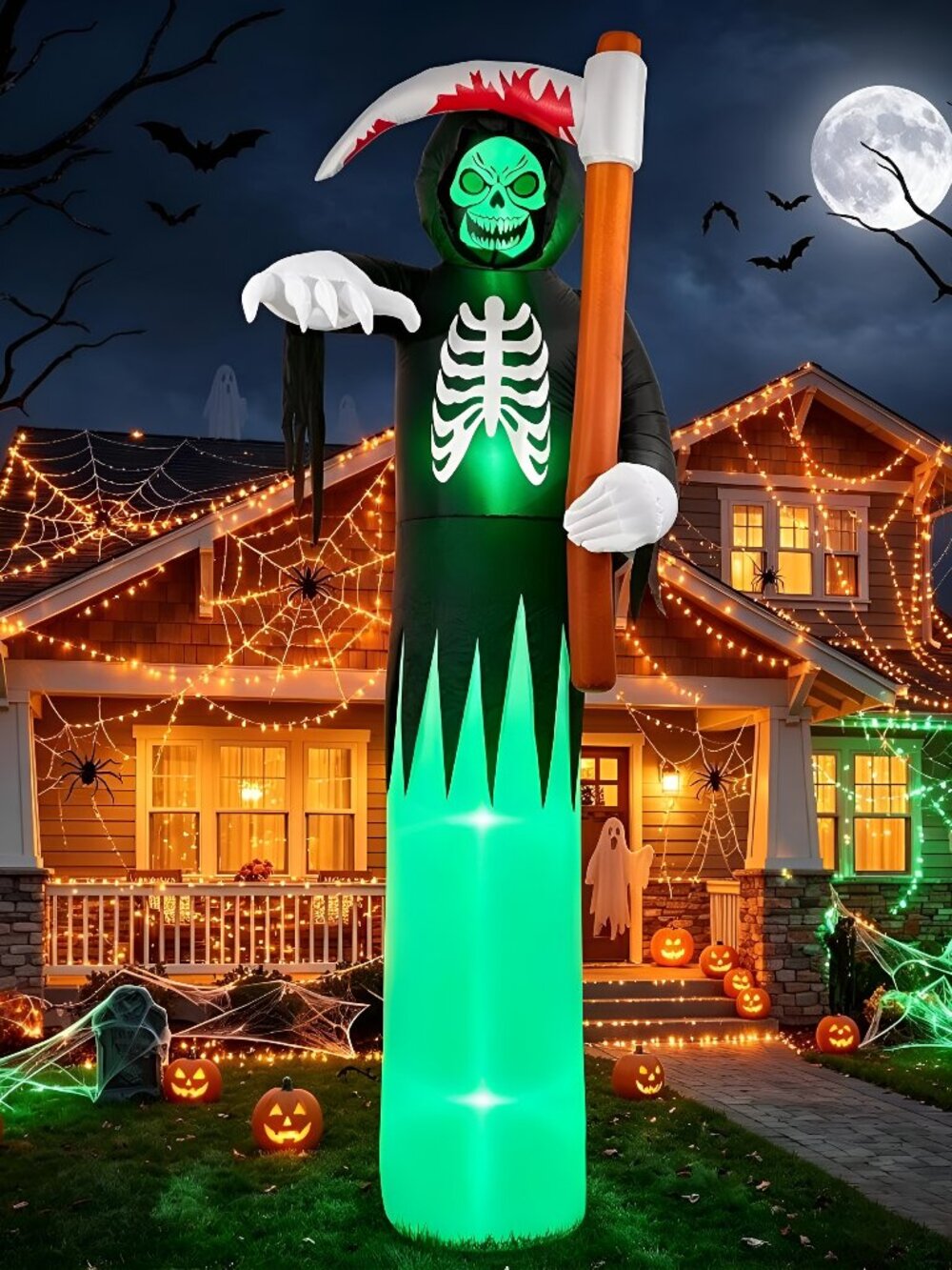 12FT Halloween Inflatables Outdoor, Grim Reaper with Scythe Blow Up Decor